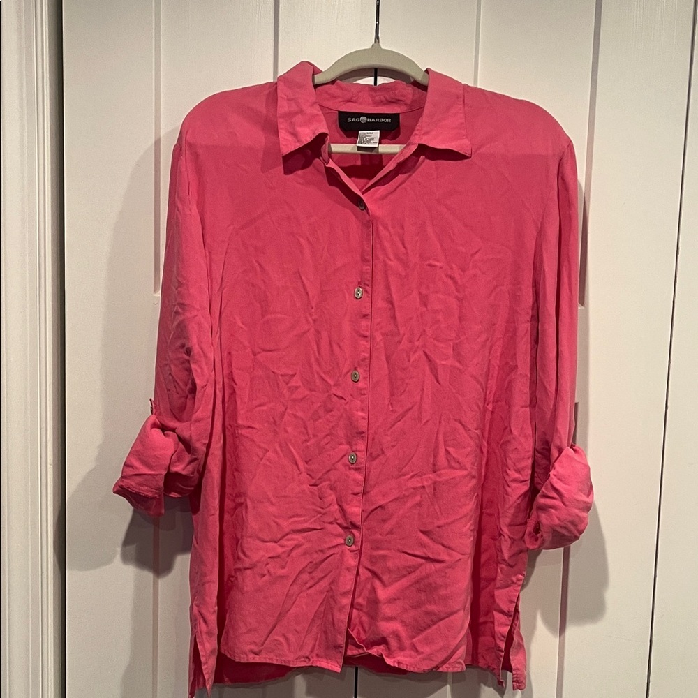 VTG Sag Harbor 100% Large Pink Button-Up Shirt